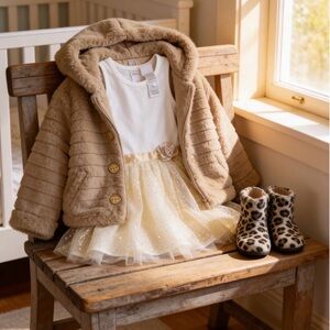 Little Lass Cream and White Formal Dress